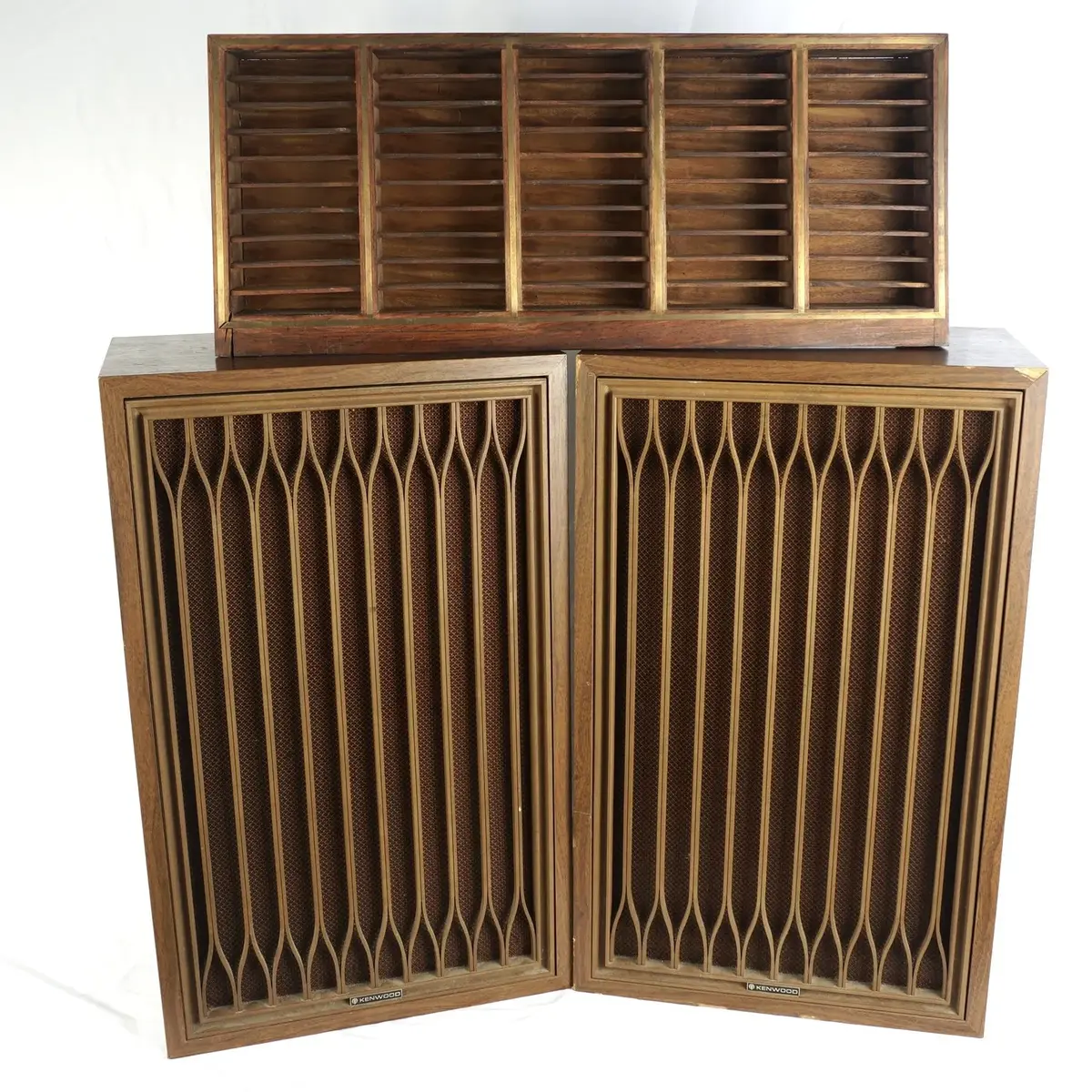 Pair Of Kenwood KL-555D Speakers With Wood Cassette Tape Holder