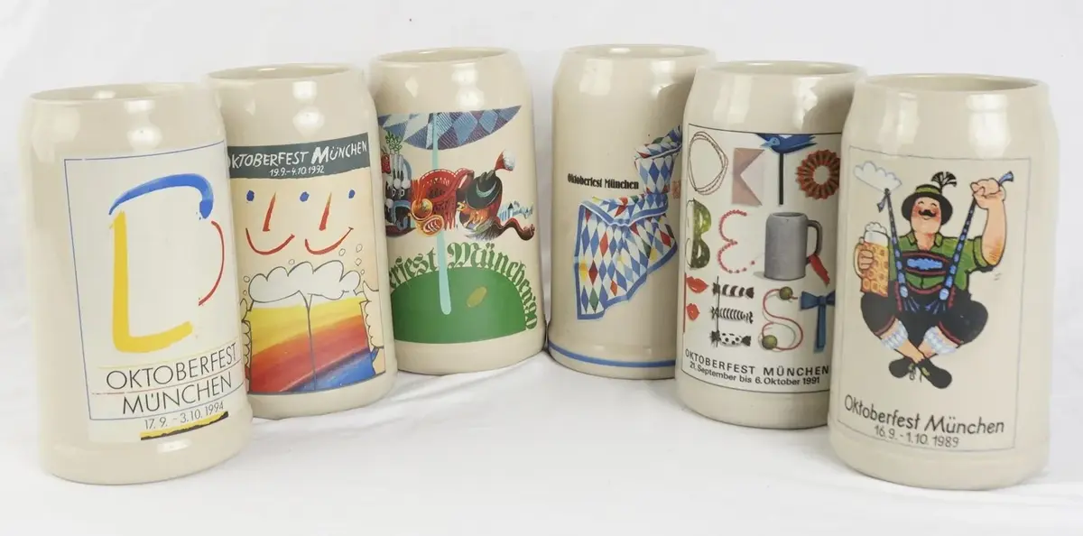 6 Rastal Oktoberfest Munchen Artist-Signed Steins, 1989-1994