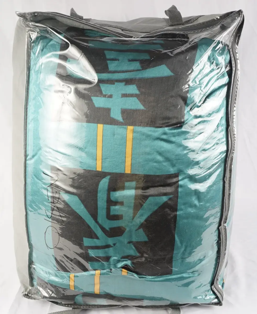 Japanese Comforter Teal & Black With Kanji Characters in Zippered Storage Bag