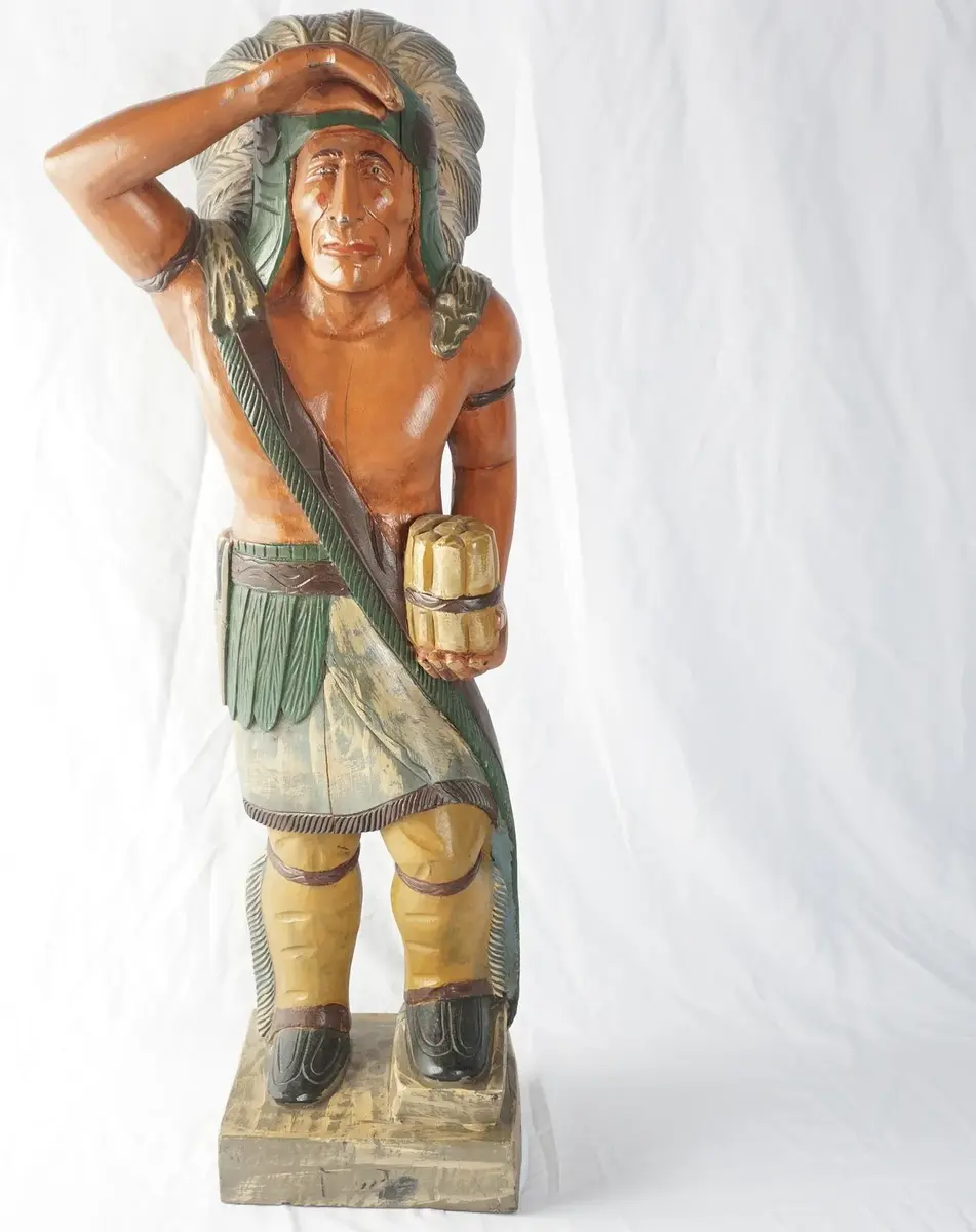 Carved And Painted Wood Cigar Store Indian Figure, One-Piece, 37 In. Tall