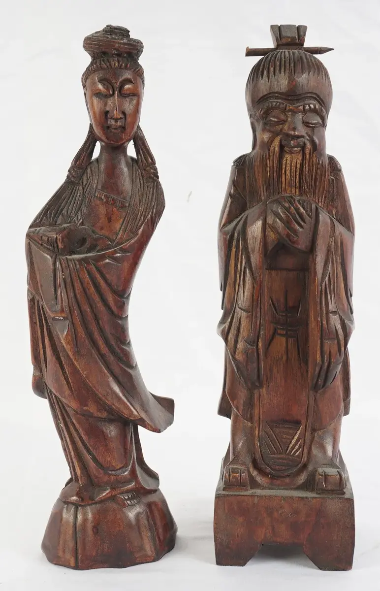 Antique Chinese Carved Wood Confucius Sculpture, Very Fine Detail