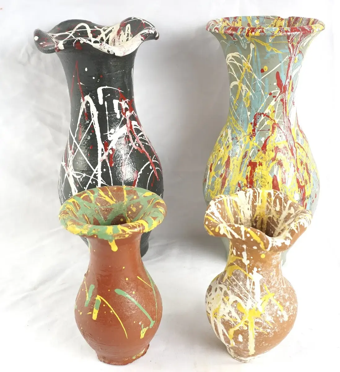 4 Vintage Mid-Century Modern Ceramic Splatter Paint Vases