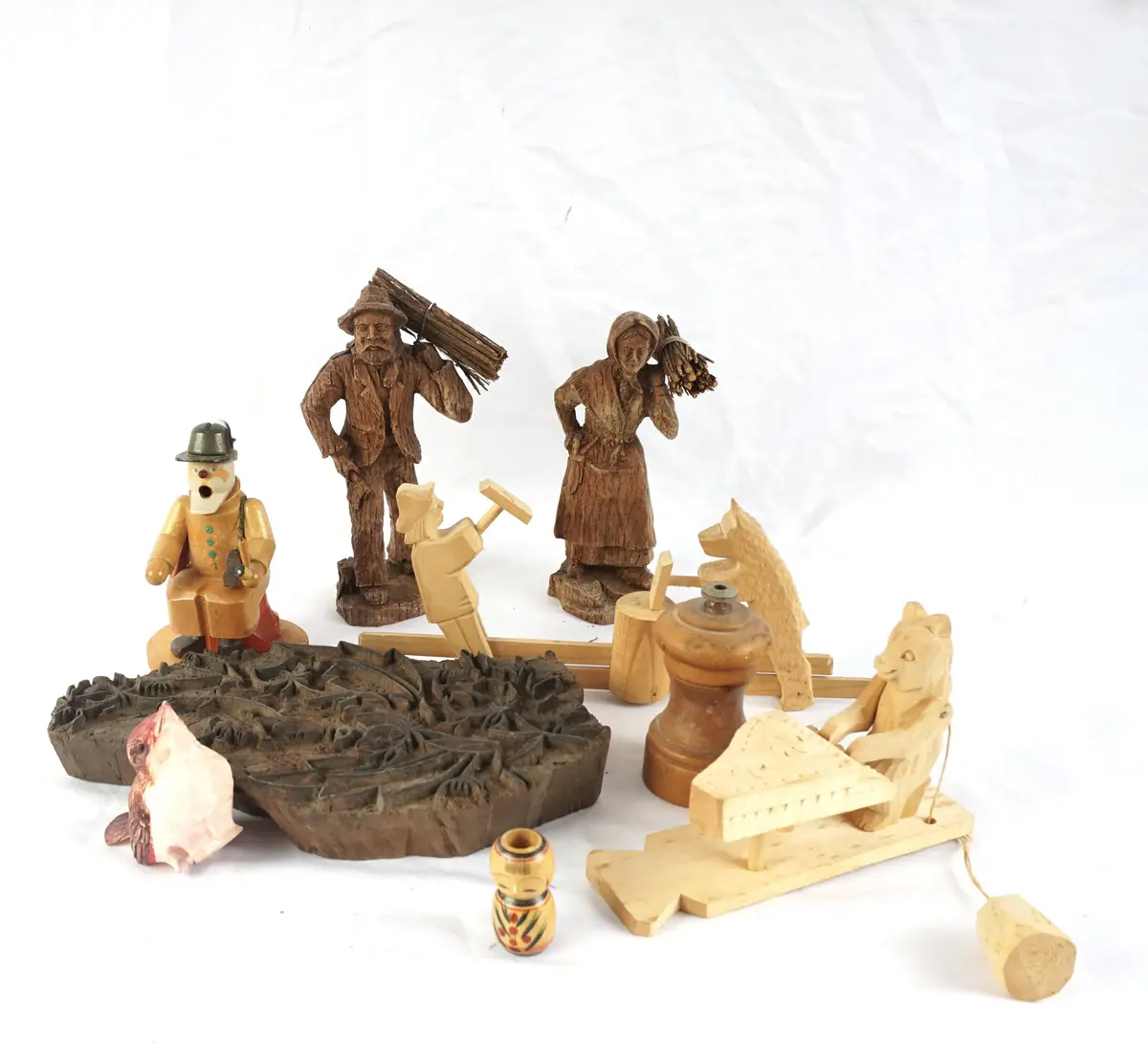 Black Forest Wood Carved Figurines and Other Wood Work, Carved Woodcutter Couple