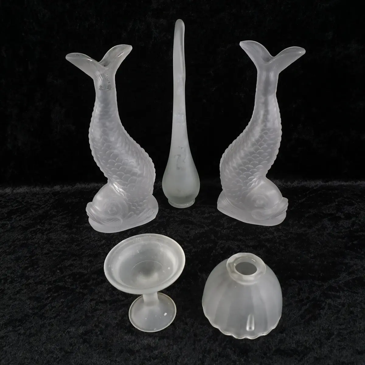 Vintage Viking Frosted Glass Bud Vase, Fish Vases, Flower & More