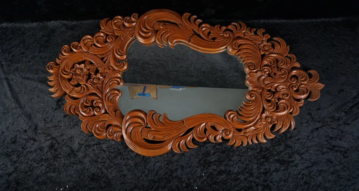Carved Solid Wood Wall Mirror, Ornate Scrolling Leaf & Floral Frame