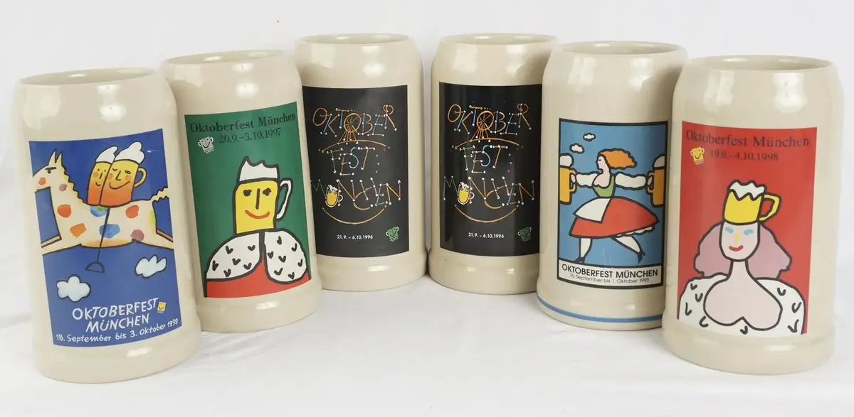 6 Rastal Oktoberfest Munchen Artist-Signed Steins, 1995-1999