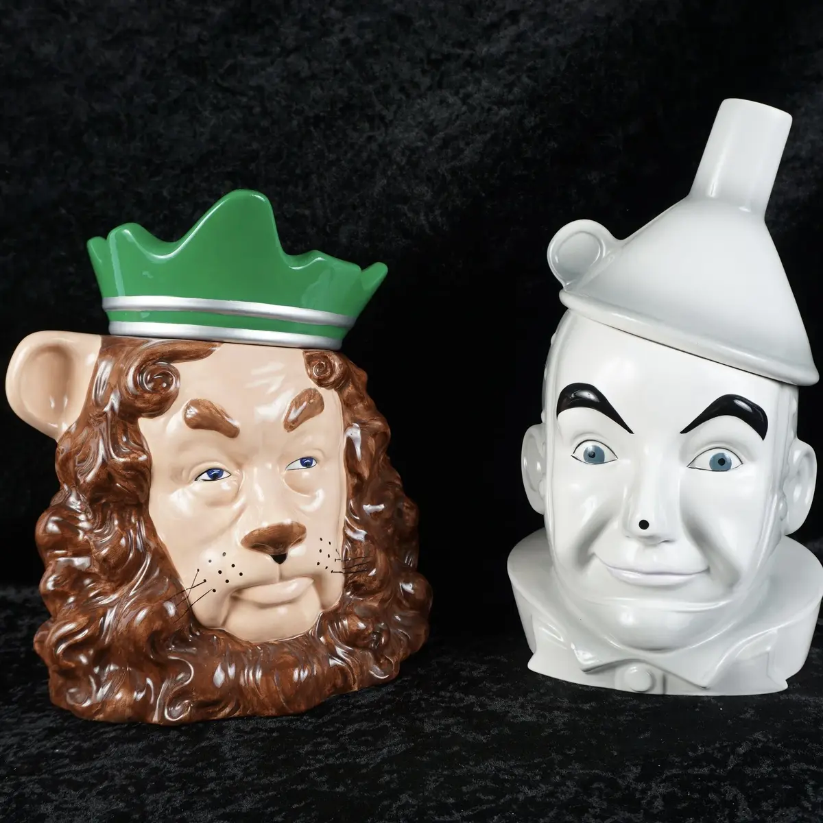 2 Enesco Wizard of Oz Cookie Jars, Tin Man & Cowardly Lion Heads