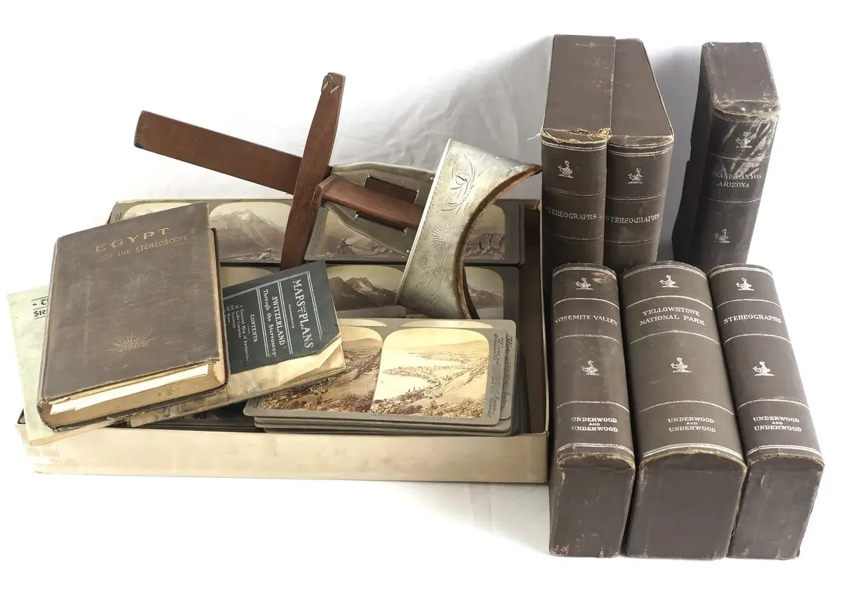 Antique Underwood & Underwood Sun Sculpture Stereoscope With Boxed Stereograph Sets And More
