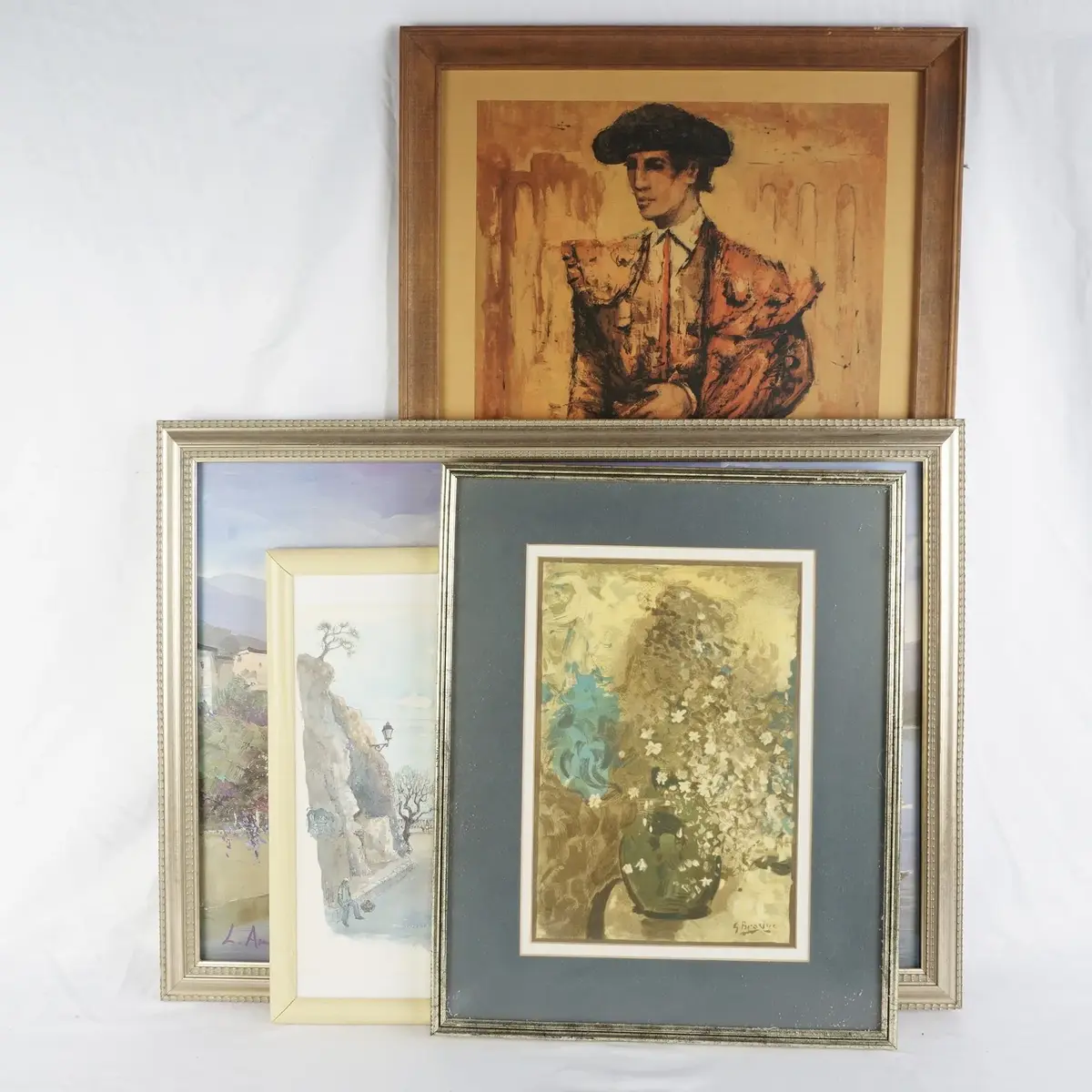 4 Piece Vintage & MCM European Art Collection: L. Armellini, Andre Jetzer Matador, Braque