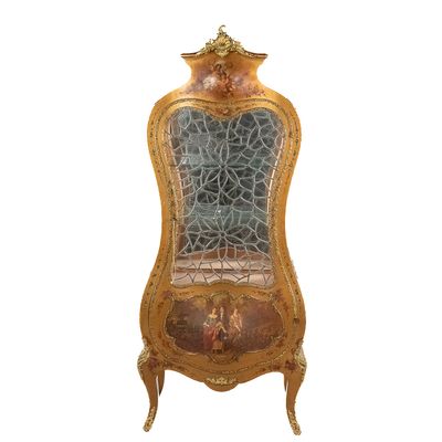 French Vernis Martin Style Vitrine w/Leaded Glass