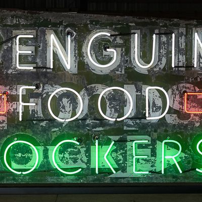 Vintage 7' Penguin Food Lockers Neon DS Sign