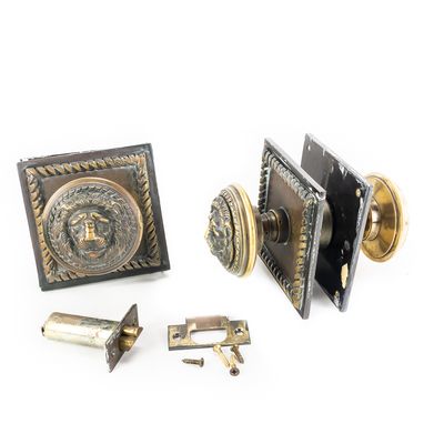 Sale Photo Thumbnail #111: Pair Vintage Brass Lion Head Door Knob Assemblies