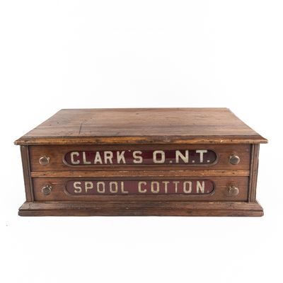 Antique Clark's 2-Drawer Spool Display Cabinet