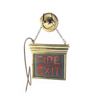 Sale Photo Thumbnail #102: Vintage Brass Back-Lit Double-Sided Fire Exit Sign