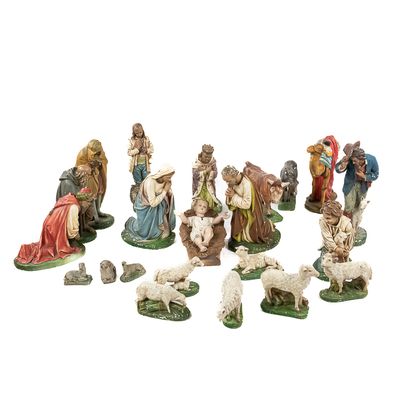Vintage 23-Piece Chalkware Nativity Set