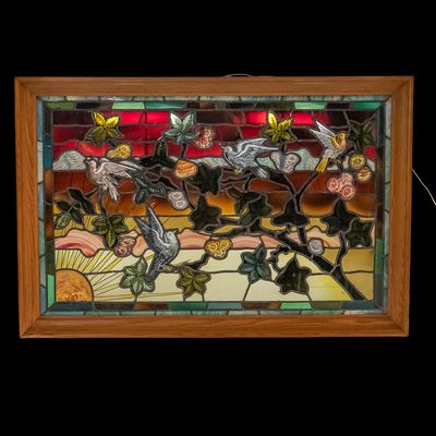 Sale Photo Thumbnail #125: 48" Framed Floral Stained Glass Lighted Panel