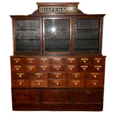 Turn of the Century Antique Oak Apothecary Cabinet