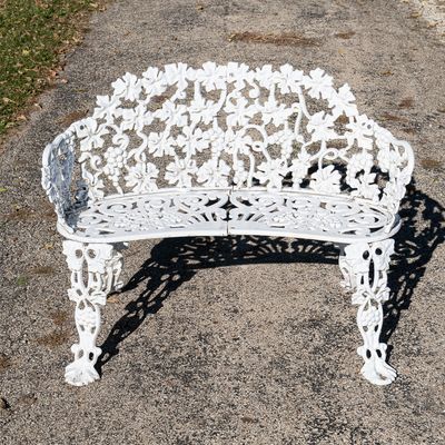 Sale Photo Thumbnail #122: White Cast Metal Curved Garden Bench
