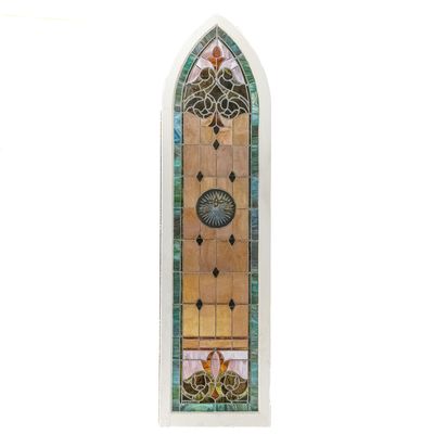 Sale Photo Thumbnail #127: Antique Stained Glass Window "Scales of Justice"
