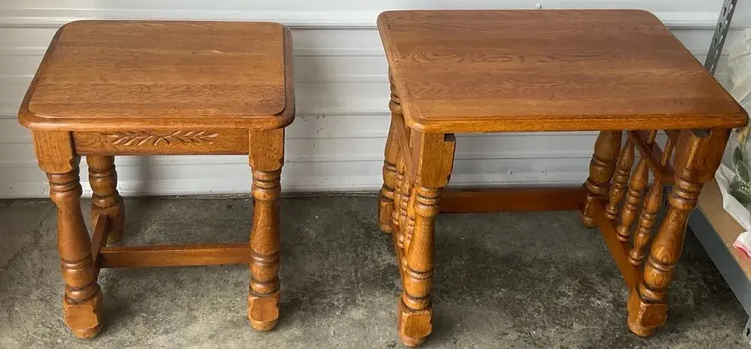 Vintage Oak End Tables  Pair