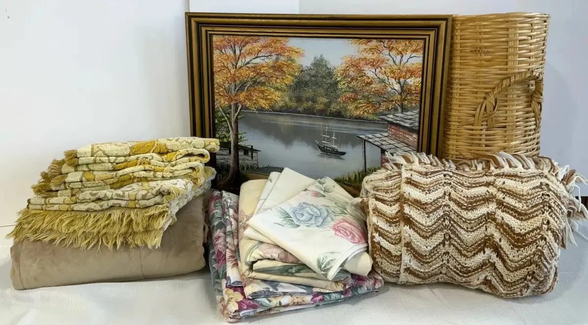 Framed Autumn Lake Painting
