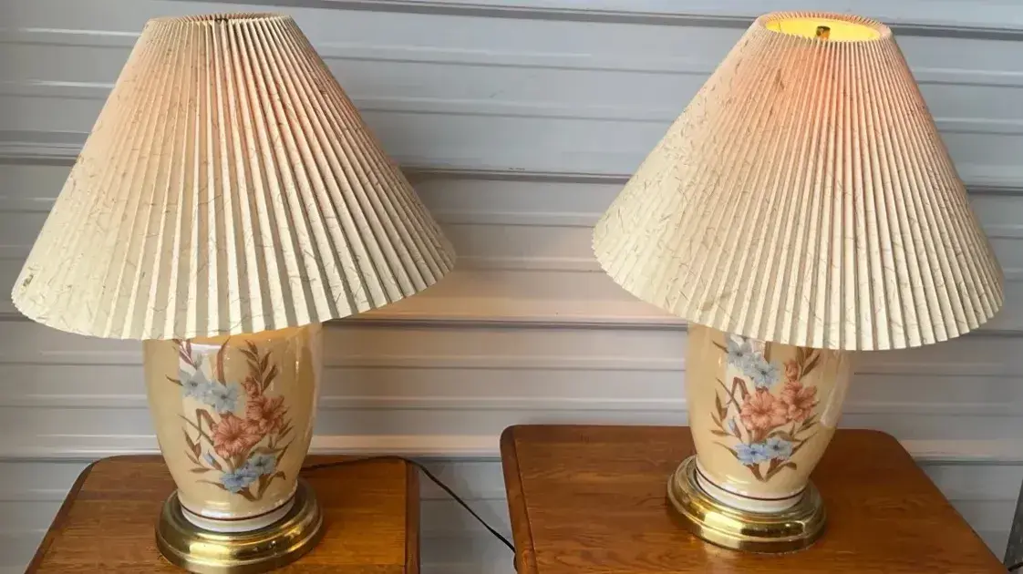 Floral Ceramic Table Lamps with Pleated Shade