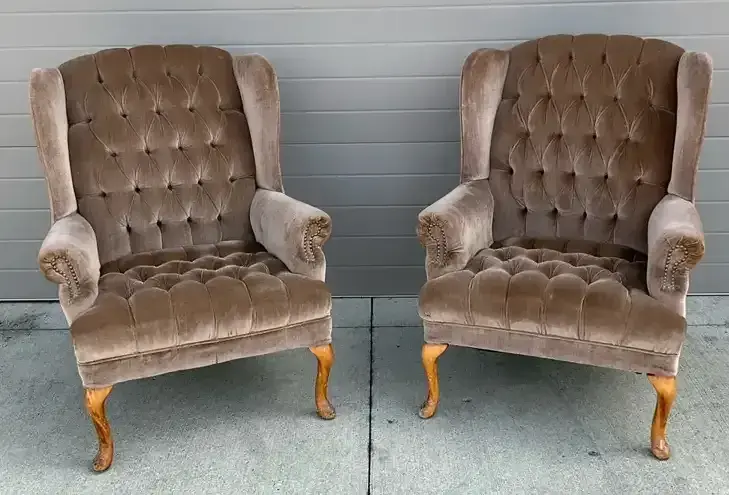 Vintage Tufted Wingback Armchairs