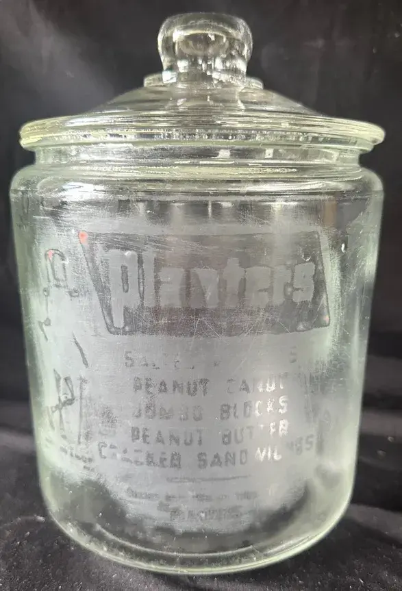 Vintage Planters Peanuts Glass Store Jar With Lid