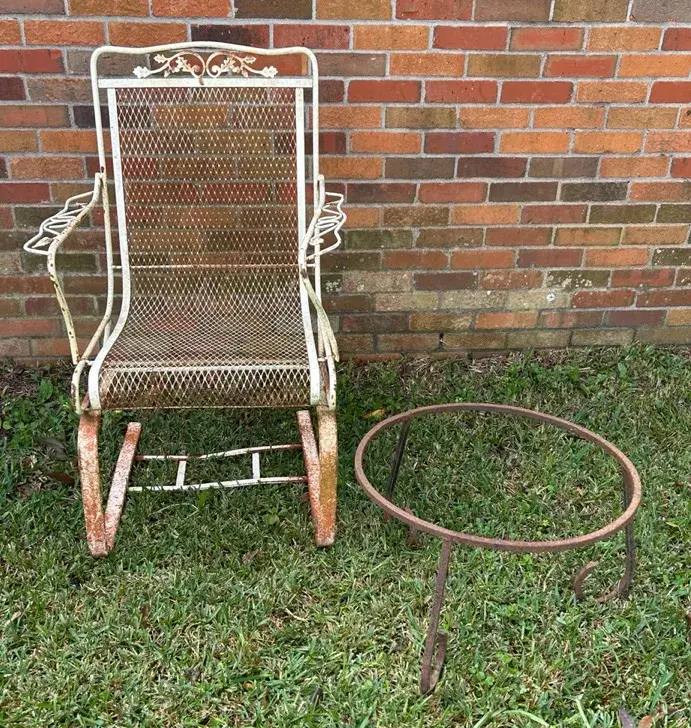 Metal Patio Rocking Chair & Wrought Iron Table Base