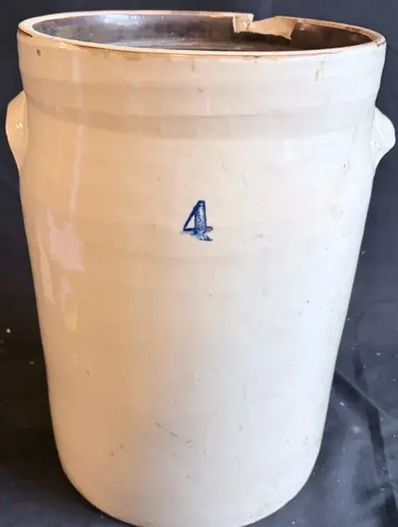 Vintage 4-Gallon Stoneware Crock With Cobalt Number