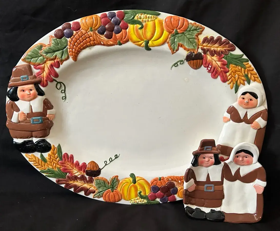 Vintage Publix Pilgrim Thanksgiving Serving Platter & Spoon Rest