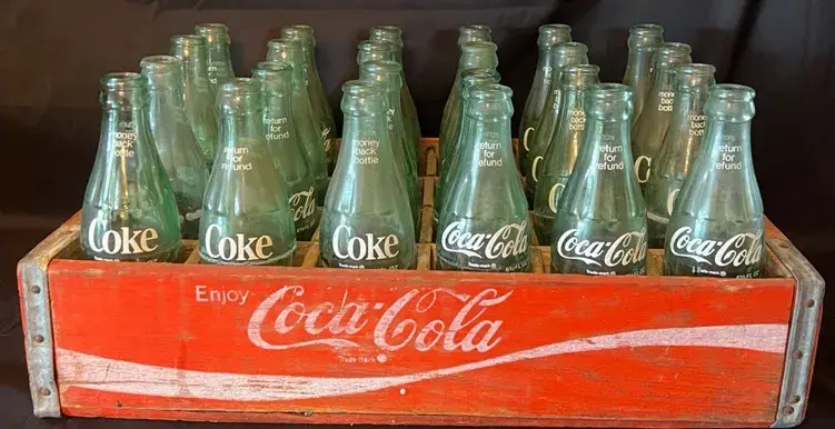 Vintage Coca-Cola Wooden Crate With 24 Glass Coke Bottles