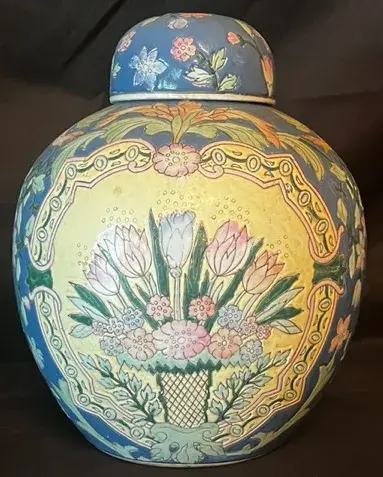Vintage Chinese Floral Porcelain Ginger Jar With Lid