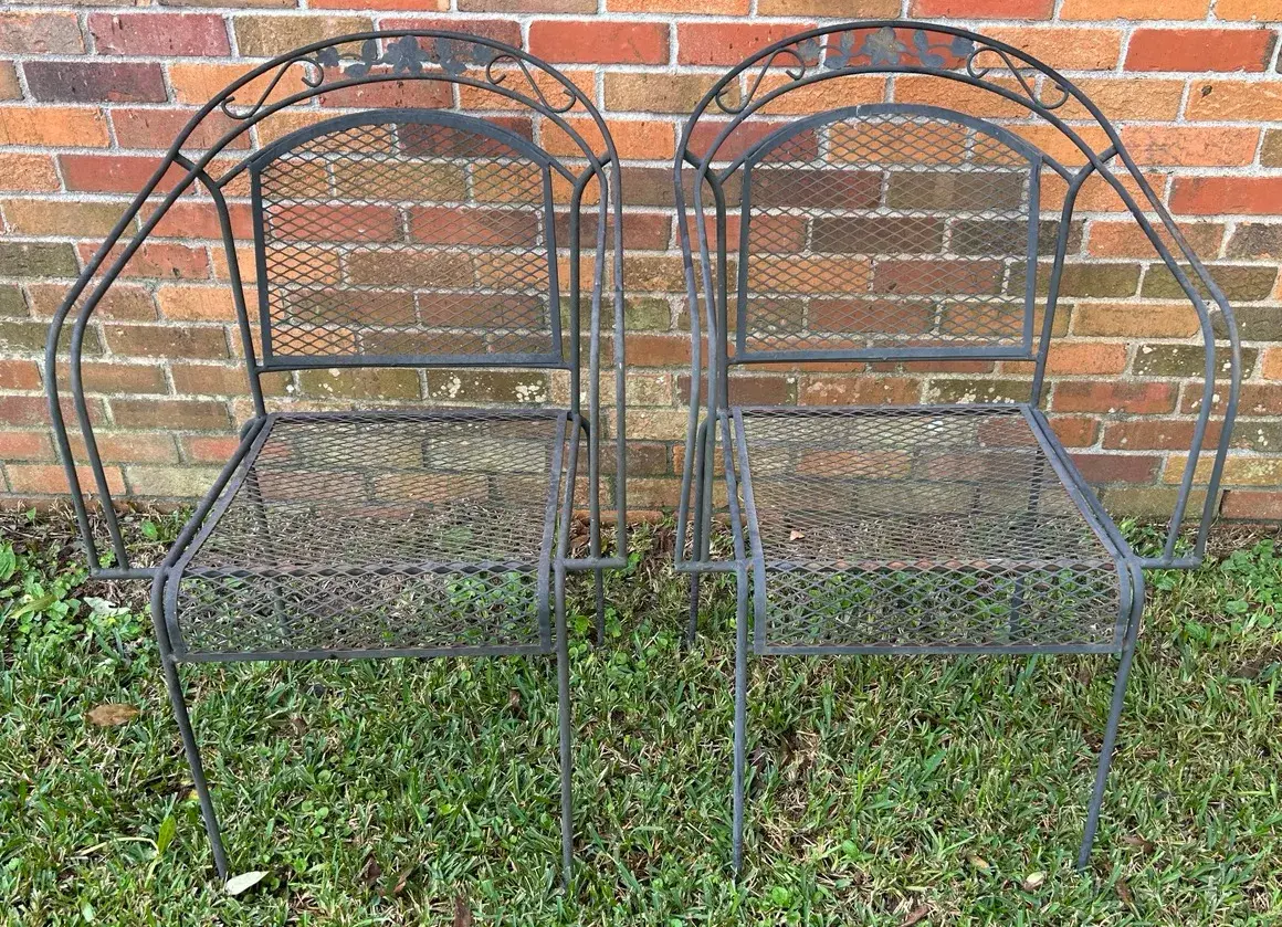 Pair of Black Metal Floral Patio Chairs