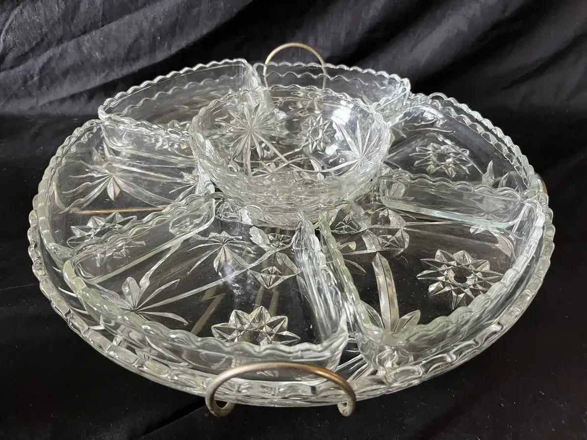 Vintage Starburst Glass Lazy Susan Serving Set
