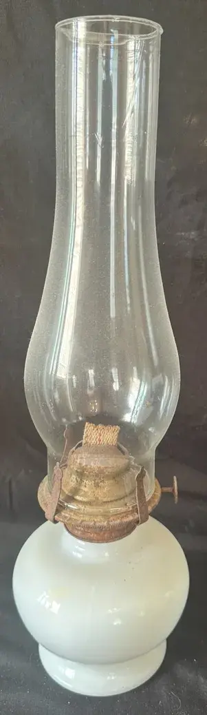 Vintage Milk Glass Oil Lamp With Glass Chimney