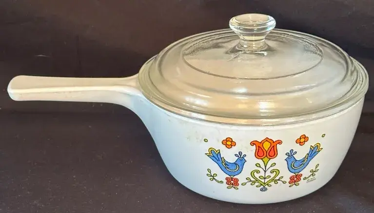 Vintage 1975 Corning Ware Country Festival 1.5 Pint Menuette Pan With Pyrex Lid
