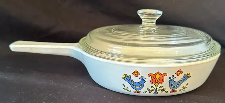Vintage 1975 Corning Ware Country Festival Lidded Skillet