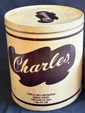 Vintage Charles Chips Metal Cookie Tin With Lid
