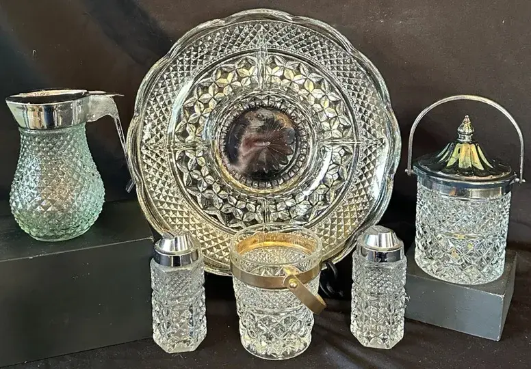 Anchor Hocking Wexford Serveware- Syrup Dispenser, Relish Tray, Mini Ice Buckets, Salt And Pepper