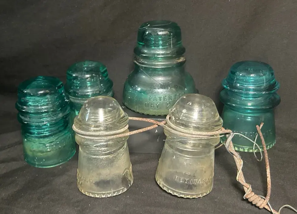 Six Vintage Glass Telegraph & Telephone Insulators