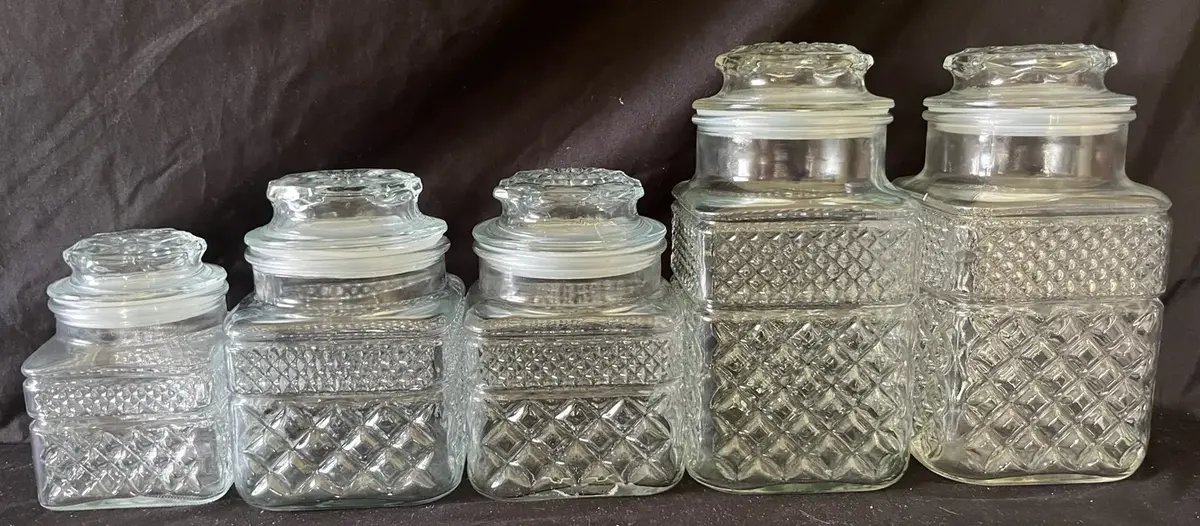 Vintage Anchor Hocking Wexford Glass Canister Set - 5 Pieces