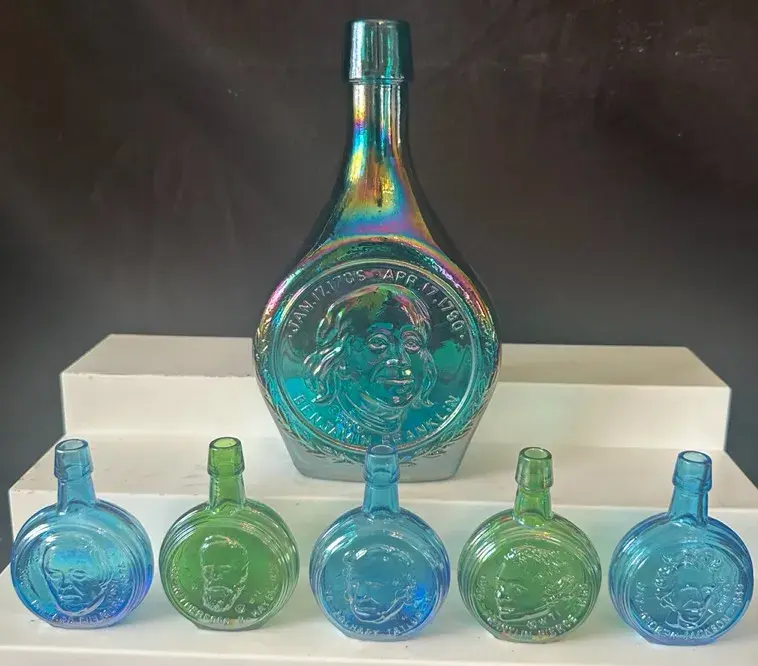 Vintage Wheaton Presidential Mini Decanters & Benjamin Franklin Bottle