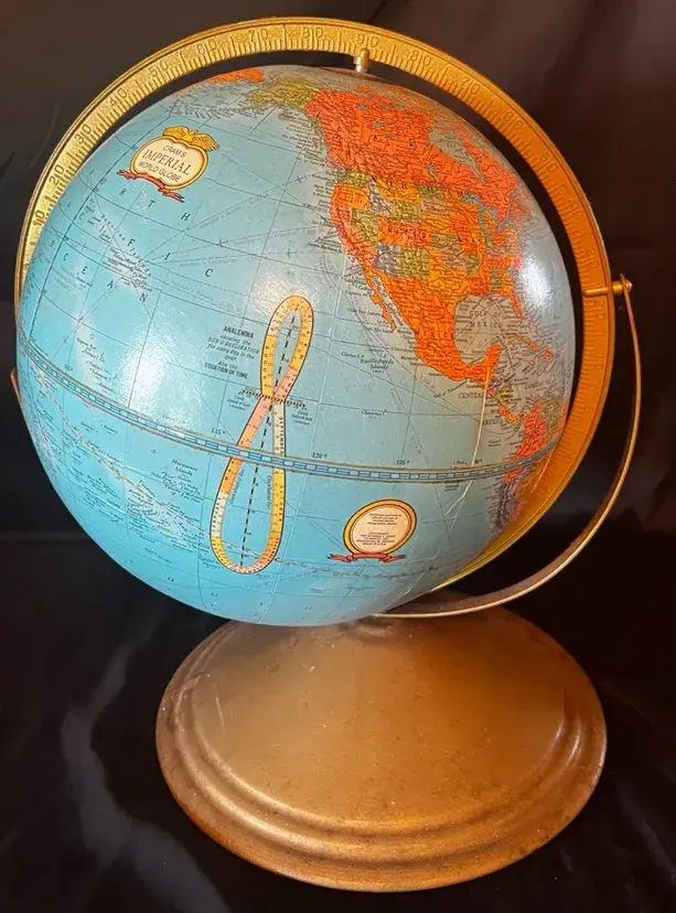Vintage Replogle Imperial World Globe With Time Dial