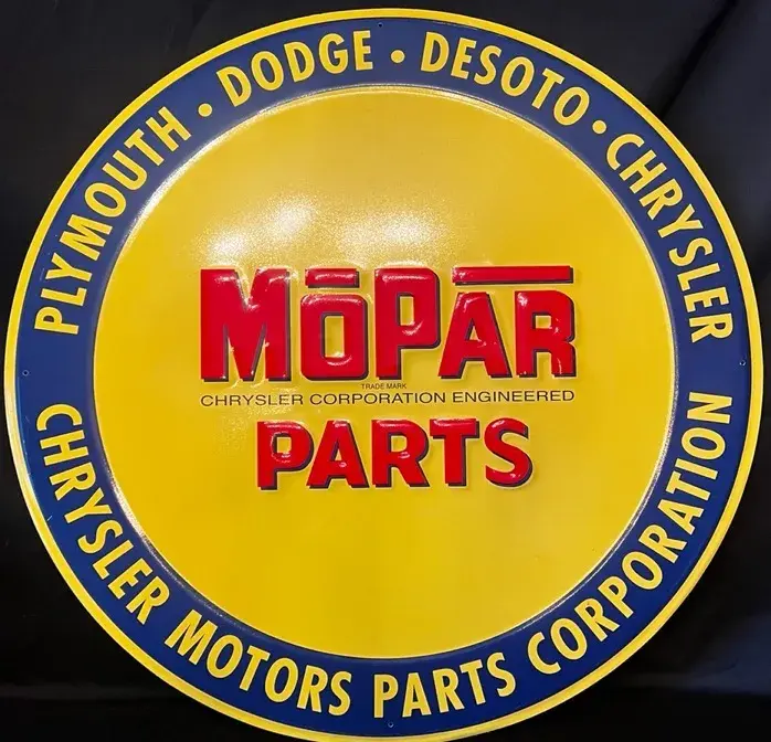 Vintage Mopar Parts Chrysler Round Metal Sign - 23.5"