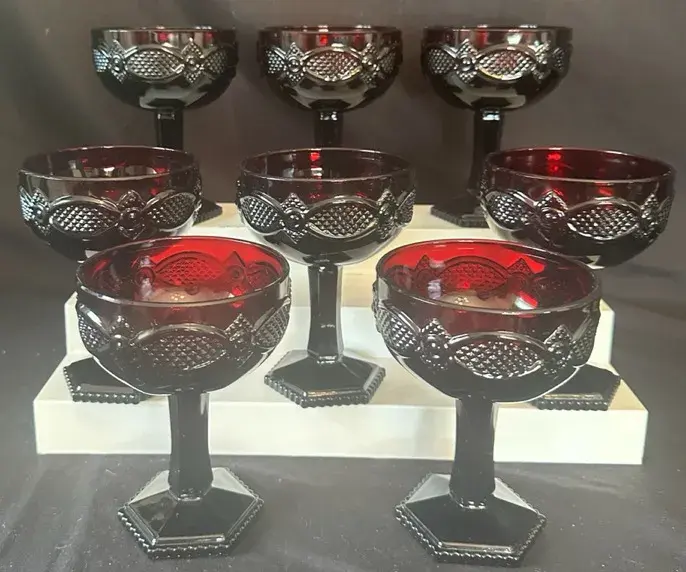 8 Vintage Avon Cape Cod Ruby Red Goblets