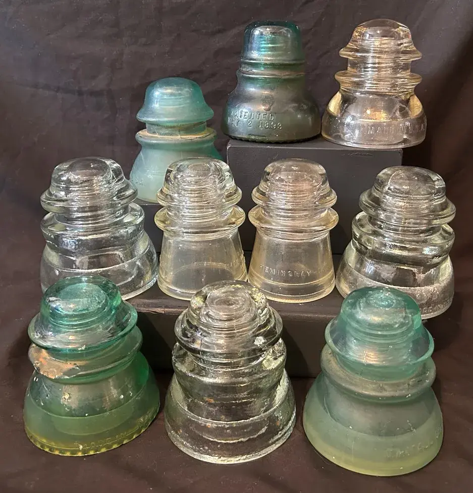 10 Vintage & Antique Glass Telegraph Insulators
