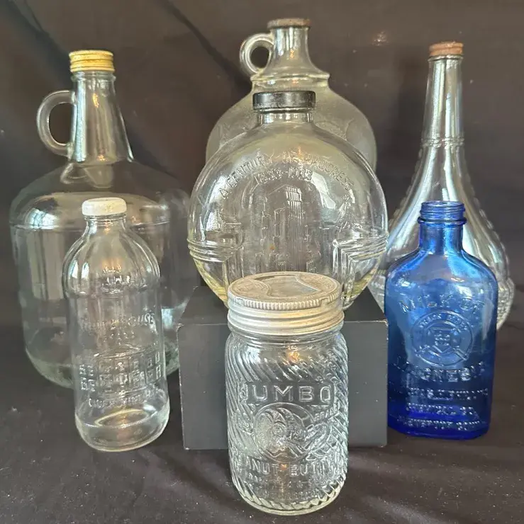 Vintage Embossed Glass Bottle & Jar Collection