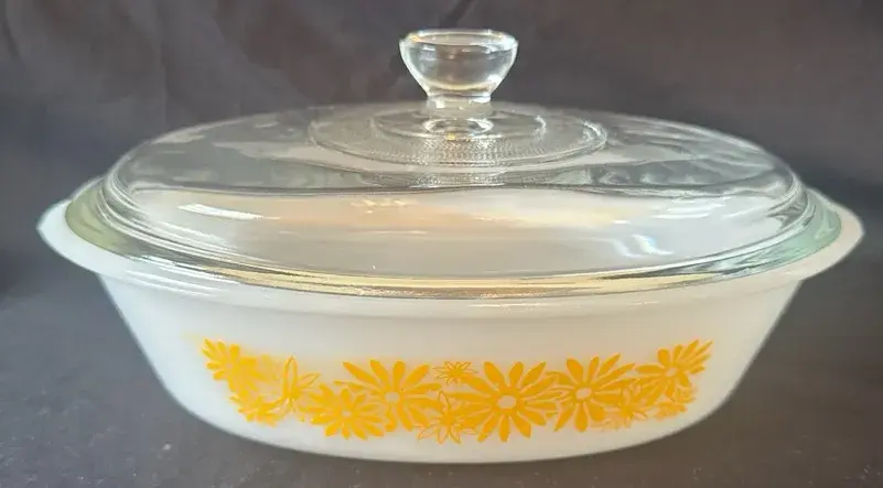 Vintage 1 Qt Yellow Floral Ovenware Lidded Baking Dish