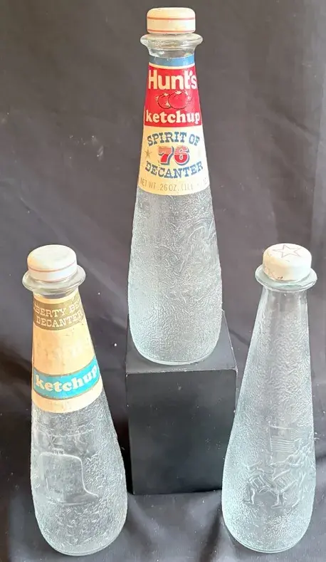 Set of 3 Vintage Hunt’s Bicentennial Glass Ketchup Decanters